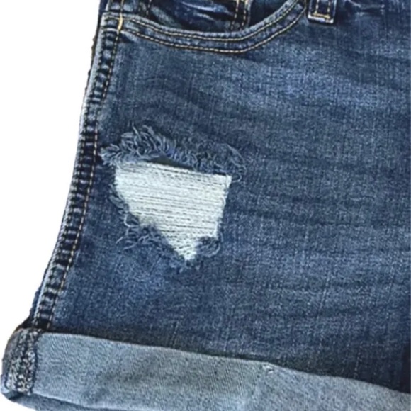 ❤️ HOLLISTER High-Rise Ripped Dark-Wash 3” Denim Short w/ Double Roll Cuff, Sz 0 - Picture 4 of 7